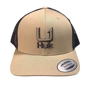 HUK Trucker Snapback Hat Unisex One Size Tan/Khaki & Black Mesh Back